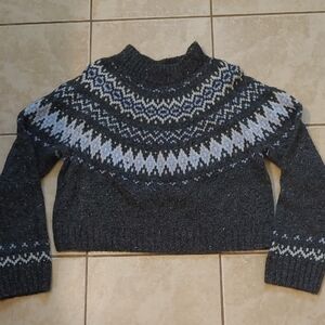 J. Crew Grey Fair Isle Wide-Mockneck Sweater Women's Wool Blend Size L